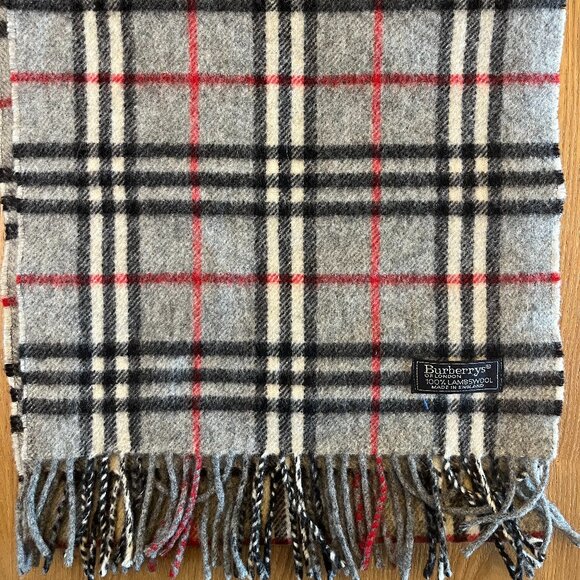 Vintage Burberrys Lambswool Gray House Check Scarf - Picture 3 of 3